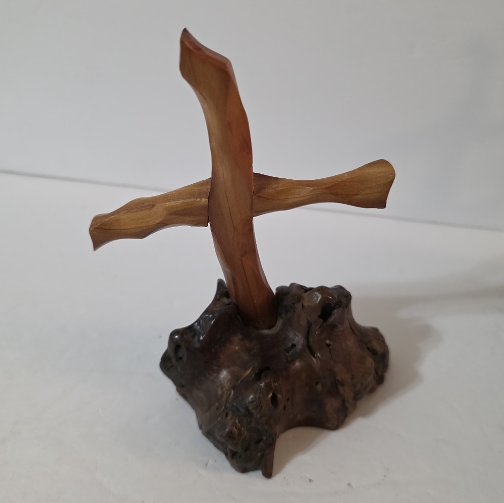 Burrell Wood Cross Hand Carved Brown - Picture 3 of 8
